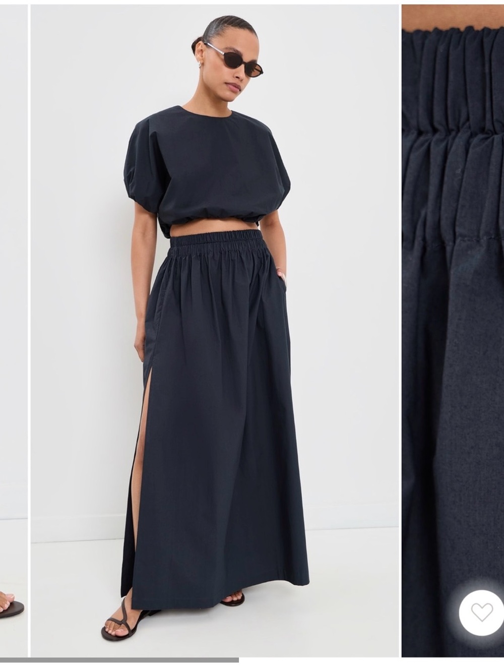 Mikoh Navy Smocked-Waist Maxi Skirt with Side Slit